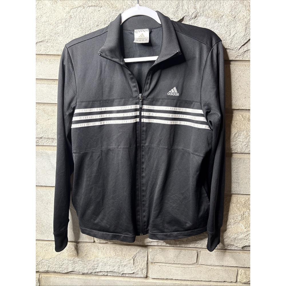 Vintage Men Adidas Track Jacket Large Y2K Black 3 Stripe Full Zip Pocket 17406 X